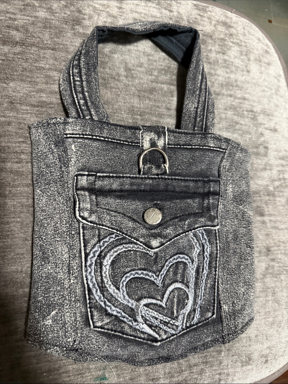 Gray Denim Embroidered Hearts-with1 pocket 100%Strech Cotton